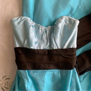 Vintage y2k 2000s blue princess prom satin mermaid strapless dress sz 2